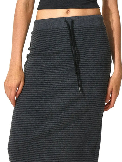 kvkv V-neck Striped Bodycon Drawstring Hem Dress