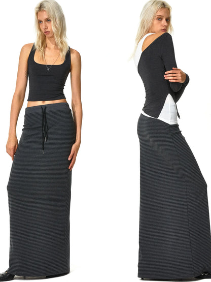 kvkv V-neck Striped Bodycon Drawstring Hem Dress