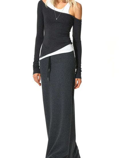 kvkv V-neck Striped Bodycon Drawstring Hem Dress