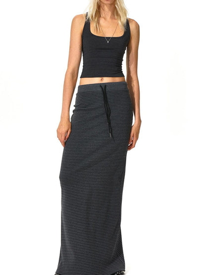 kvkv V-neck Striped Bodycon Drawstring Hem Dress