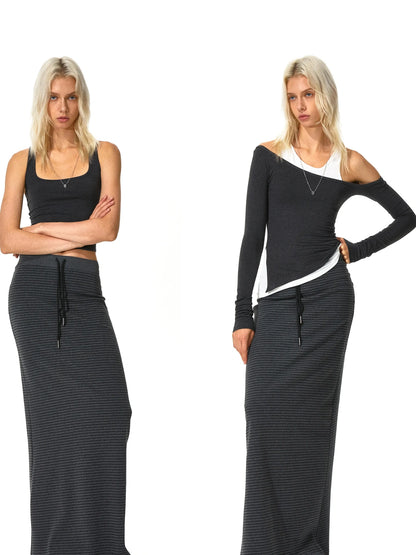 kvkv V-neck Striped Bodycon Drawstring Hem Dress