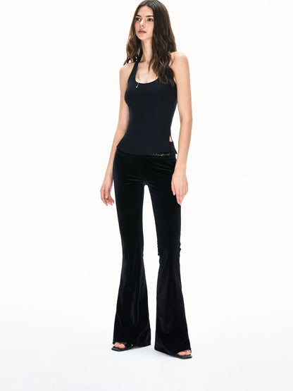 kvkv Velvet Flared Yoga Pants With Rhinestone Detail