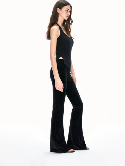 kvkv Velvet Flared Yoga Pants With Rhinestone Detail