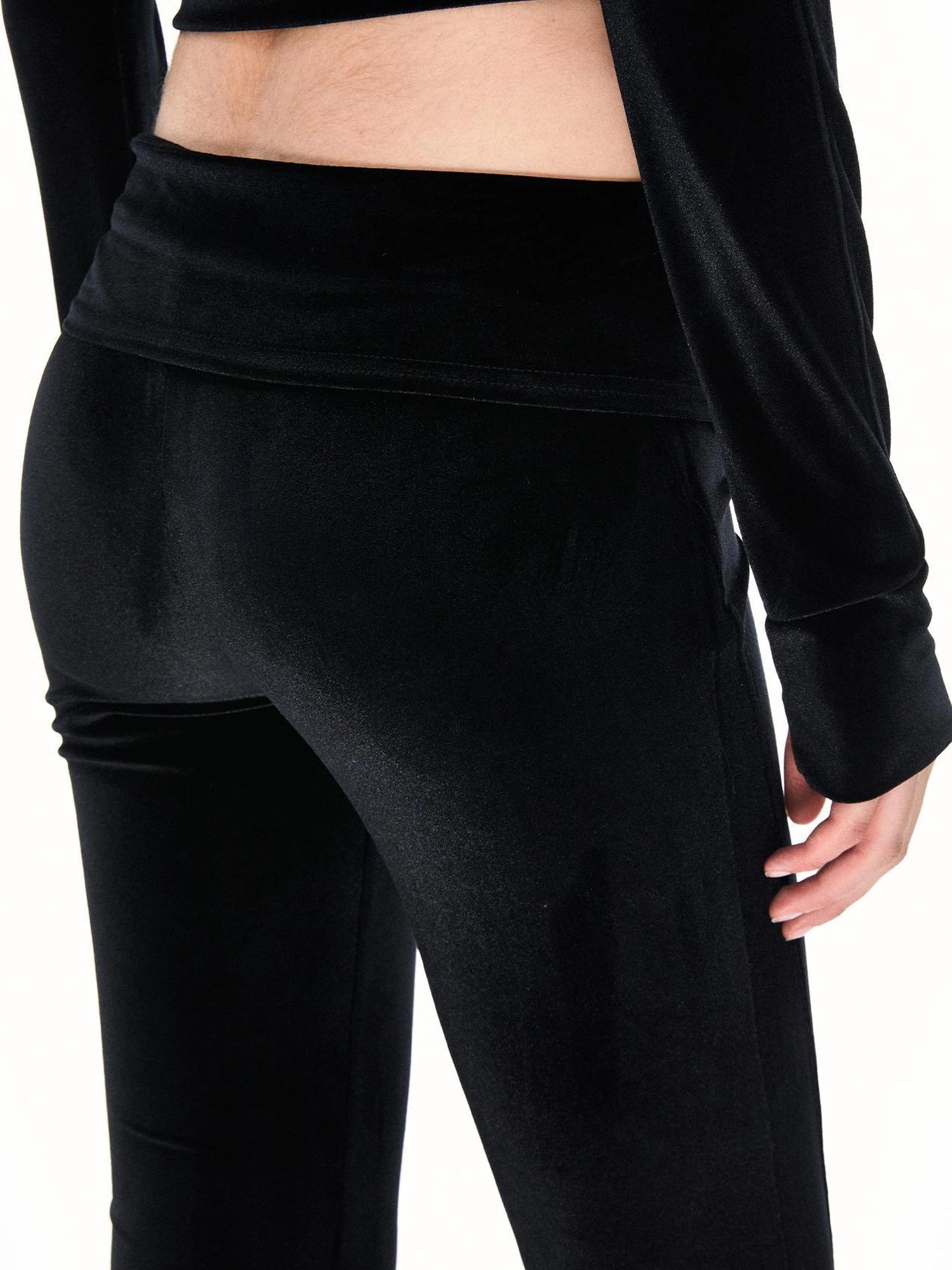 kvkv Velvet Flared Yoga Pants With Rhinestone Detail
