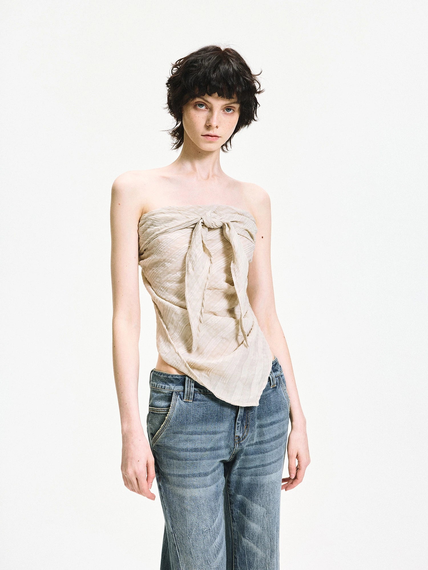 kvkv Versatile Checkered Chiffon Tube Top