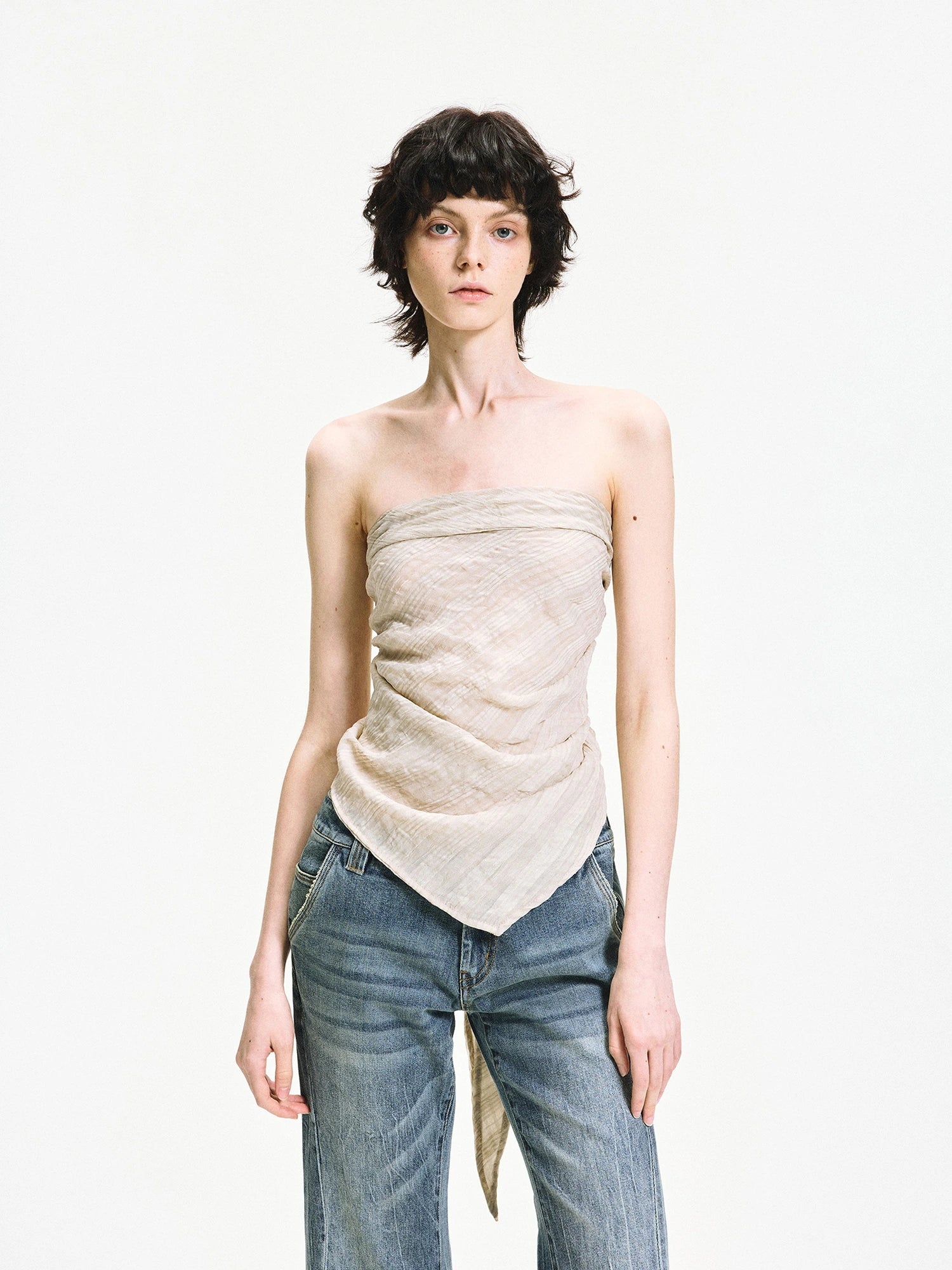 kvkv Versatile Checkered Chiffon Tube Top