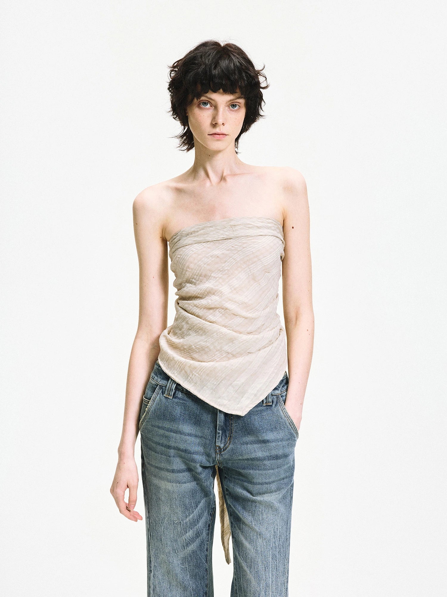 kvkv Versatile Checkered Chiffon Tube Top
