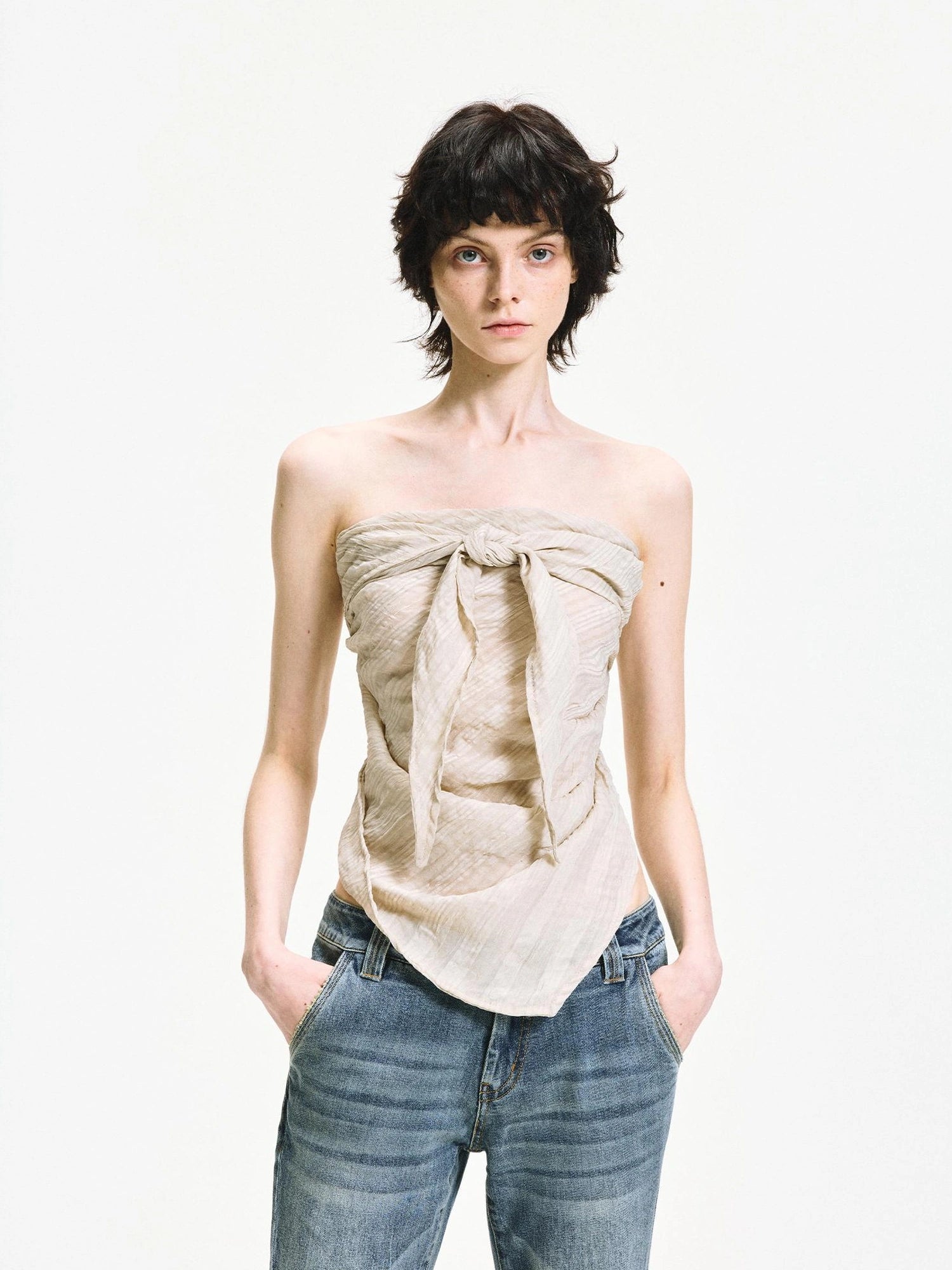 kvkv Versatile Checkered Chiffon Tube Top