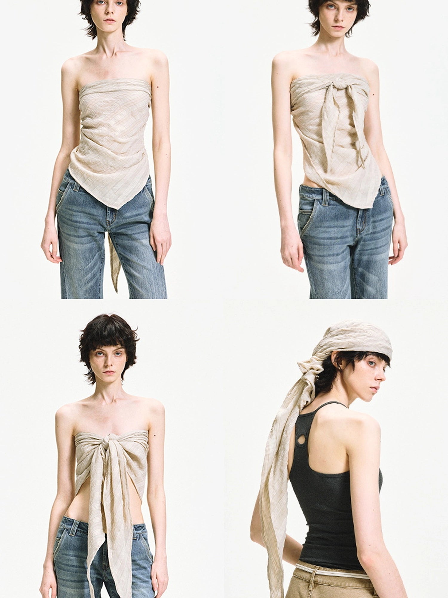 kvkv Versatile Checkered Chiffon Tube Top