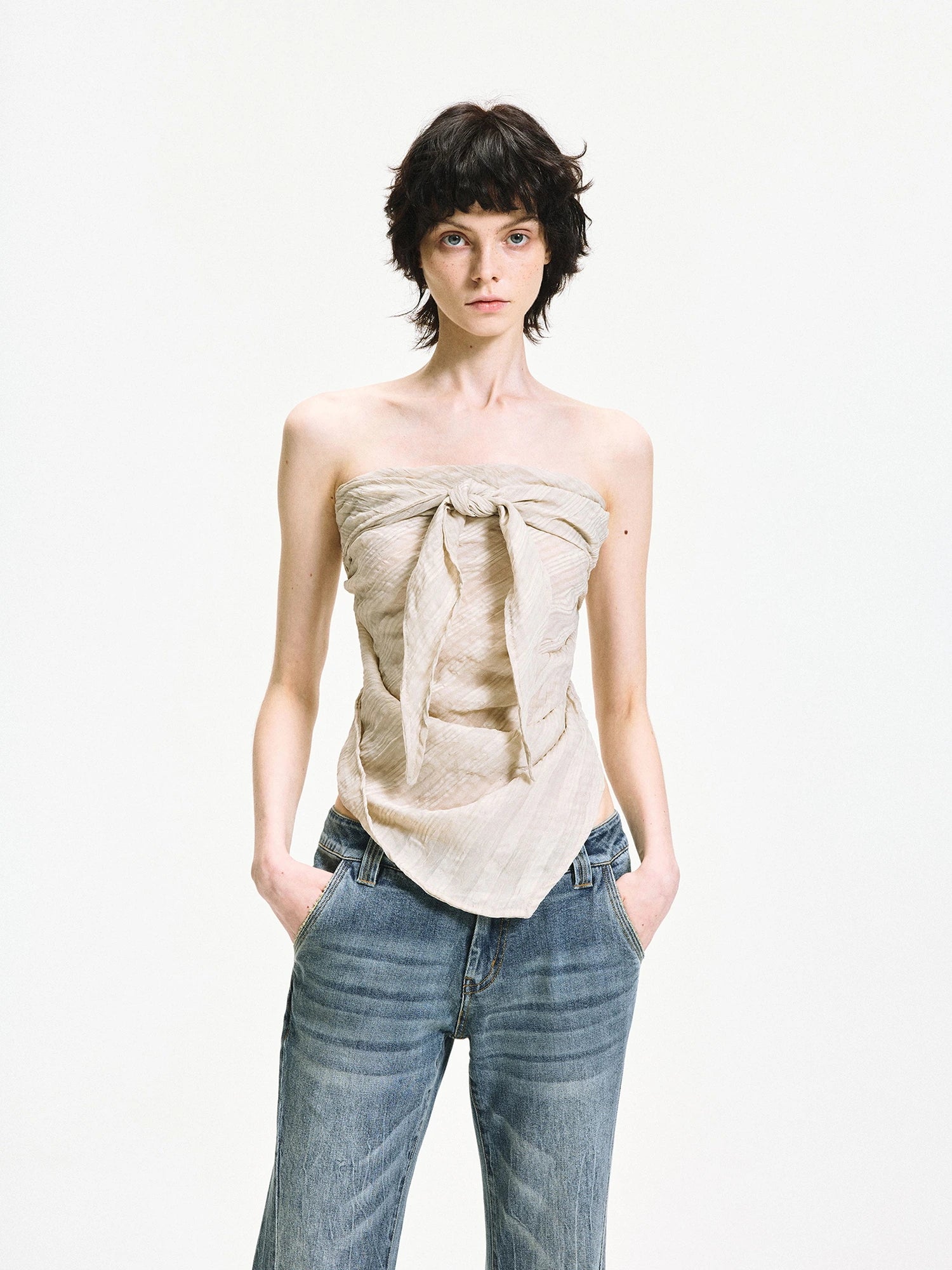 kvkv Versatile Checkered Chiffon Tube Top