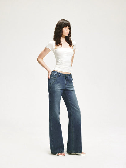 KVKV Yoga Clothing Brand - Vintage Blue Washed Flared Jeans