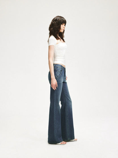 KVKV Yoga Clothing Brand - Vintage Blue Washed Flared Jeans