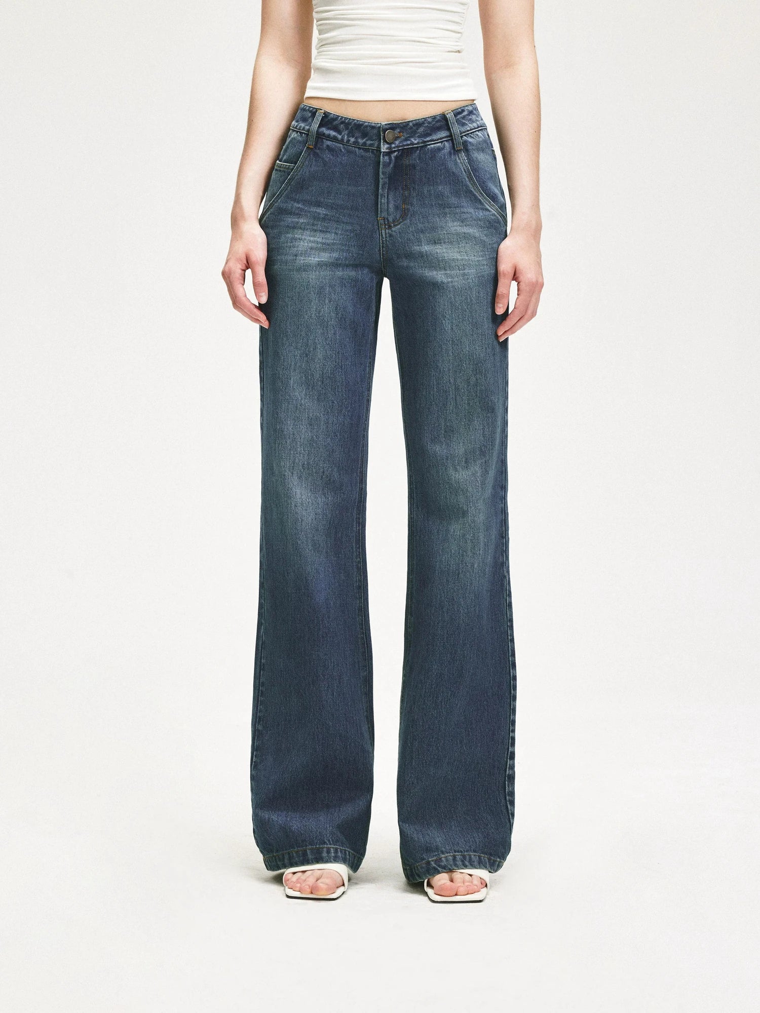 KVKV Yoga Clothing Brand - Vintage Blue Washed Flared Jeans