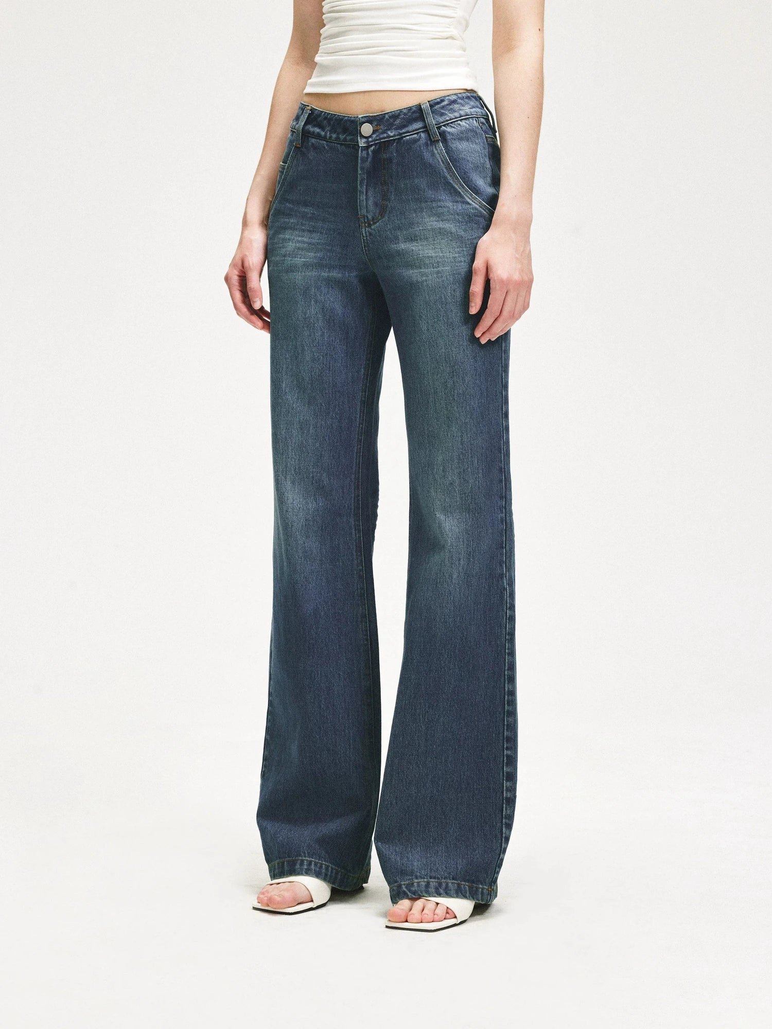 KVKV Yoga Clothing Brand - Vintage Blue Washed Flared Jeans