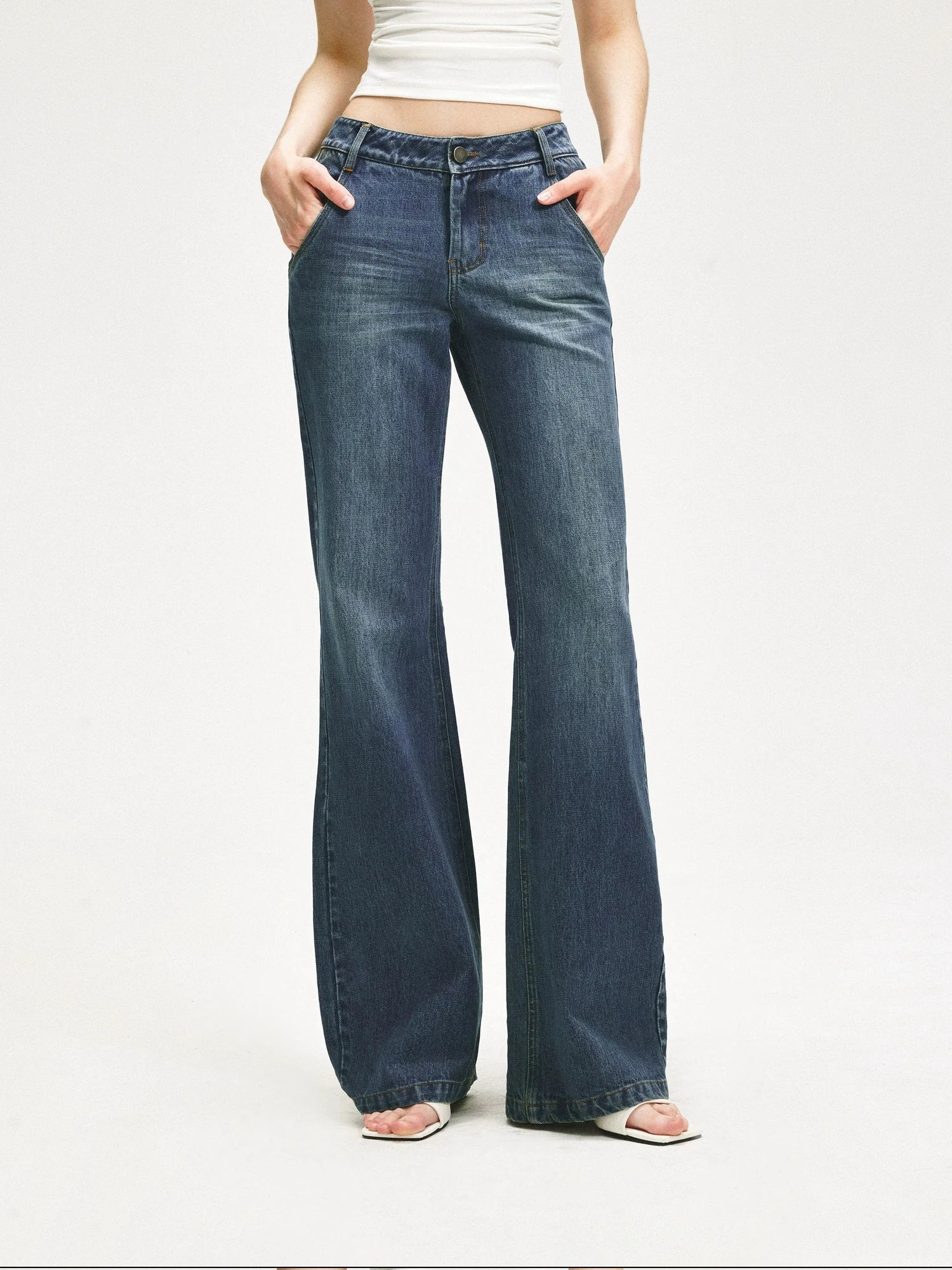 KVKV Yoga Clothing Brand - Vintage Blue Washed Flared Jeans