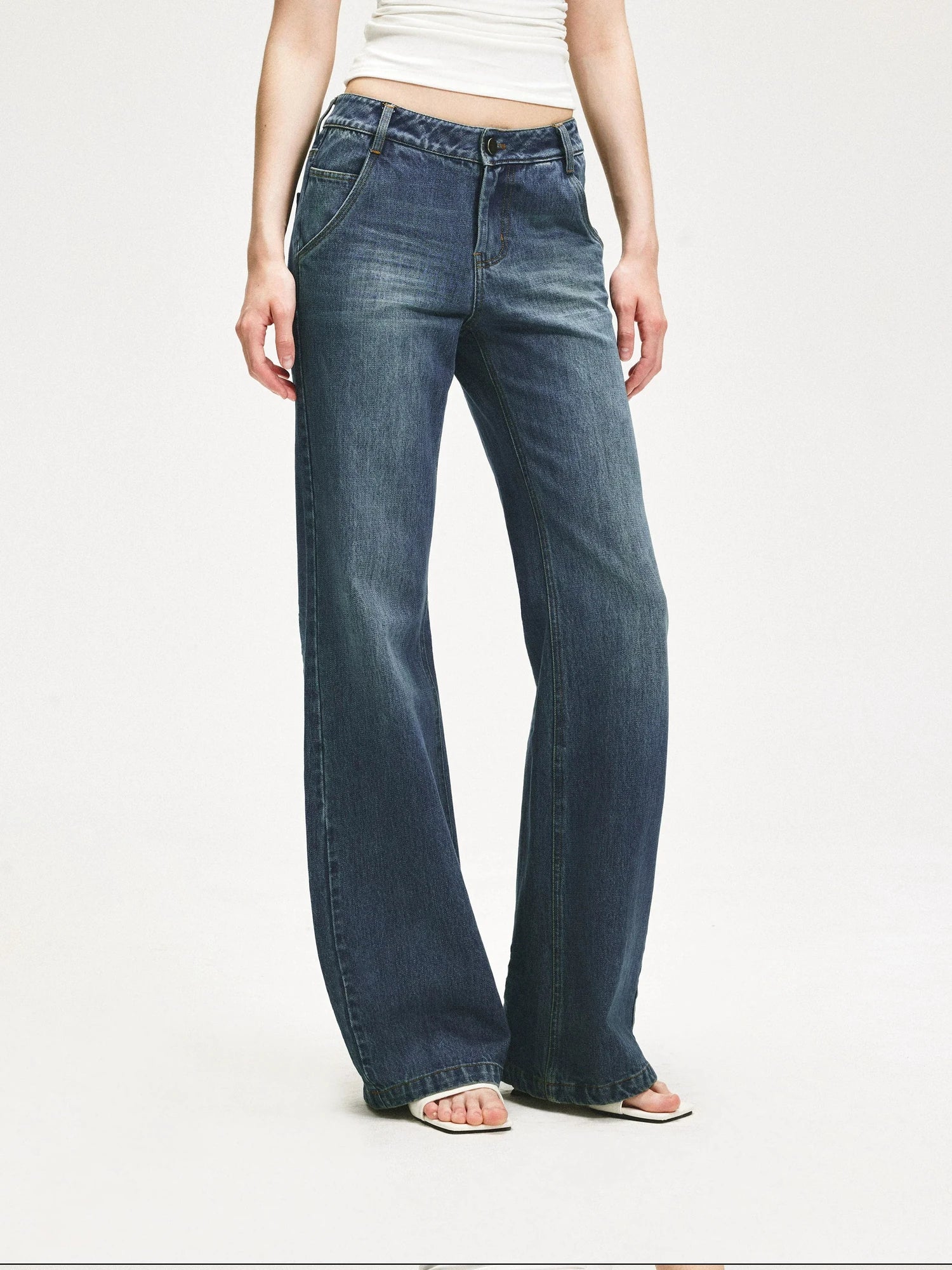 KVKV Yoga Clothing Brand - Vintage Blue Washed Flared Jeans