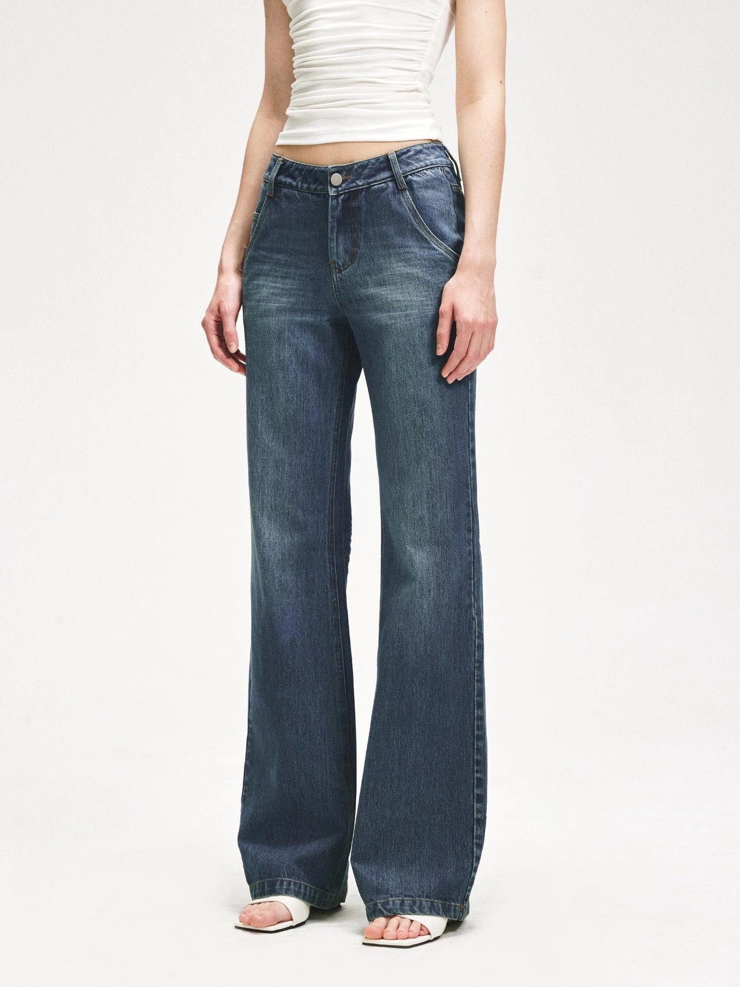 KVKV Yoga Clothing Brand - Vintage Blue Washed Flared Jeans