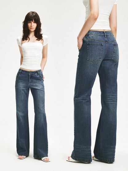 KVKV Yoga Clothing Brand - Vintage Blue Washed Flared Jeans