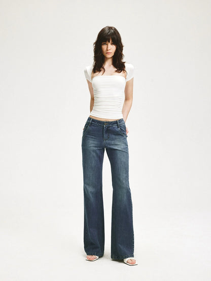 KVKV Yoga Clothing Brand - Vintage Blue Washed Flared Jeans