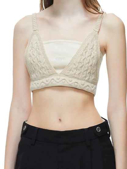 Vintage Cable Knit Layered Denim Tank Top