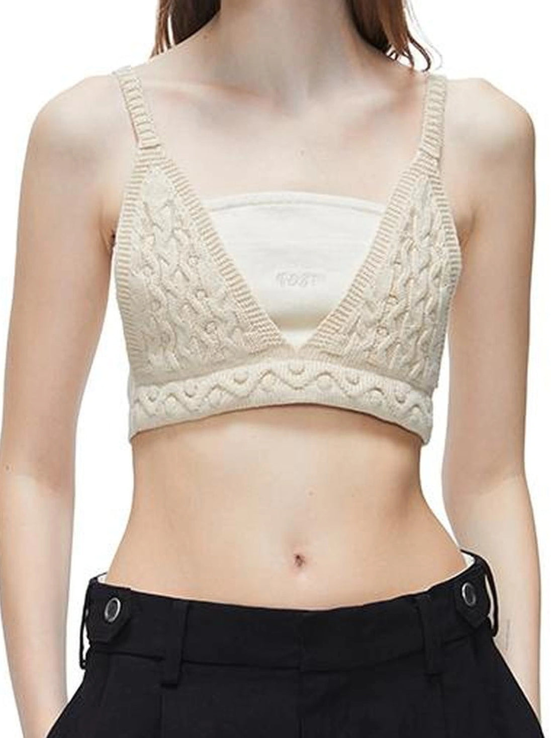 Vintage Cable Knit Layered Denim Tank Top