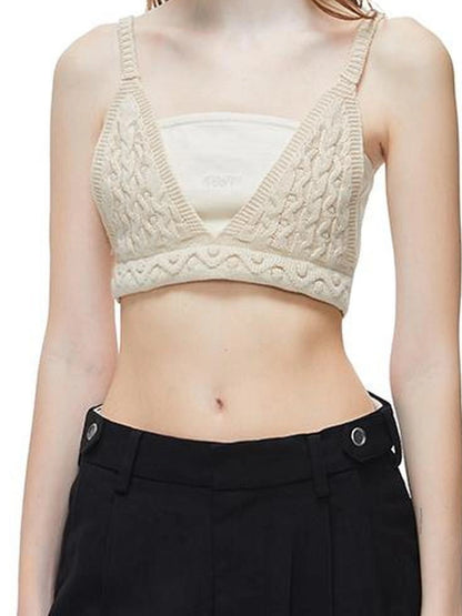 Vintage Cable Knit Layered Denim Tank Top