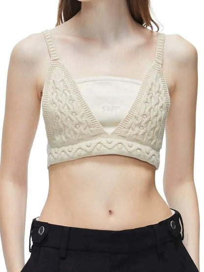 Vintage Cable Knit Layered Denim Tank Top