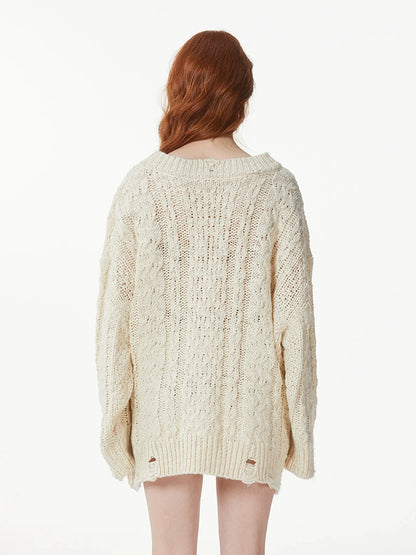 kvkv Vintage Cable Knit Sweater With Faded Star Print