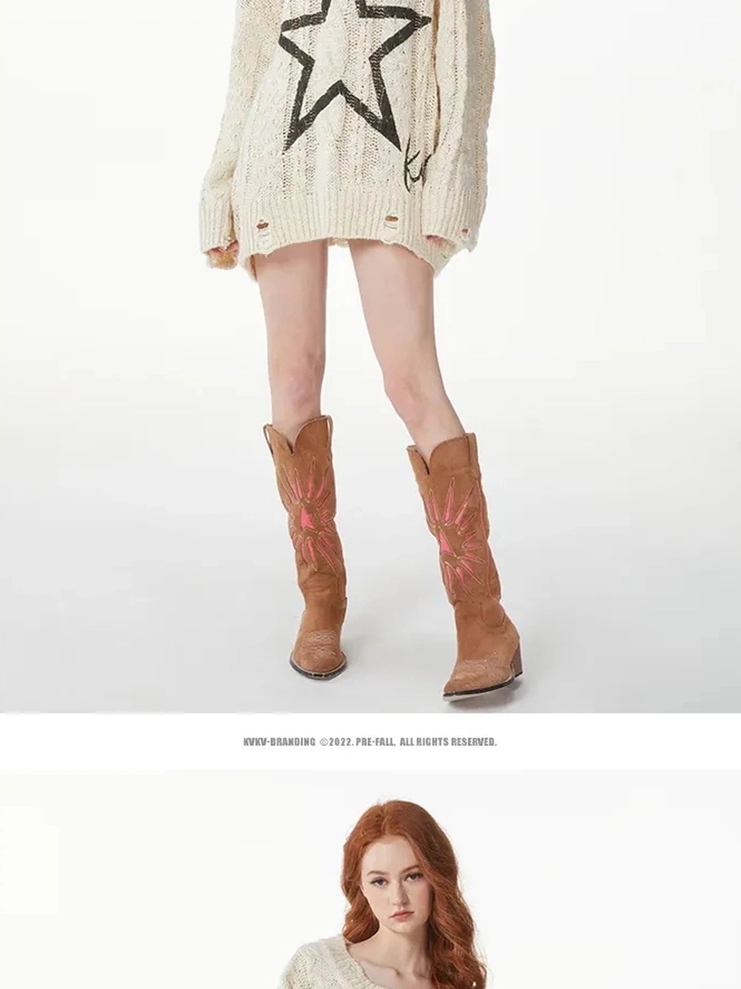 kvkv Vintage Cable Knit Sweater With Faded Star Print