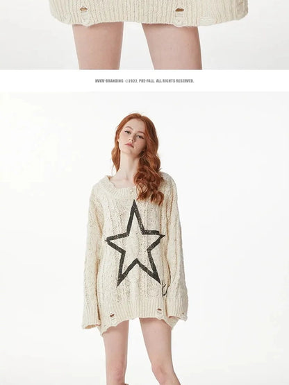 kvkv Vintage Cable Knit Sweater With Faded Star Print