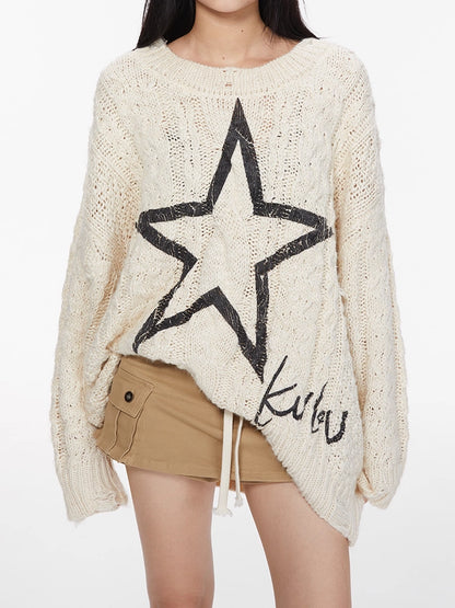kvkv_Vintage_Cable_Knit_Sweater_With_Faded_Star_Print_MISSTT