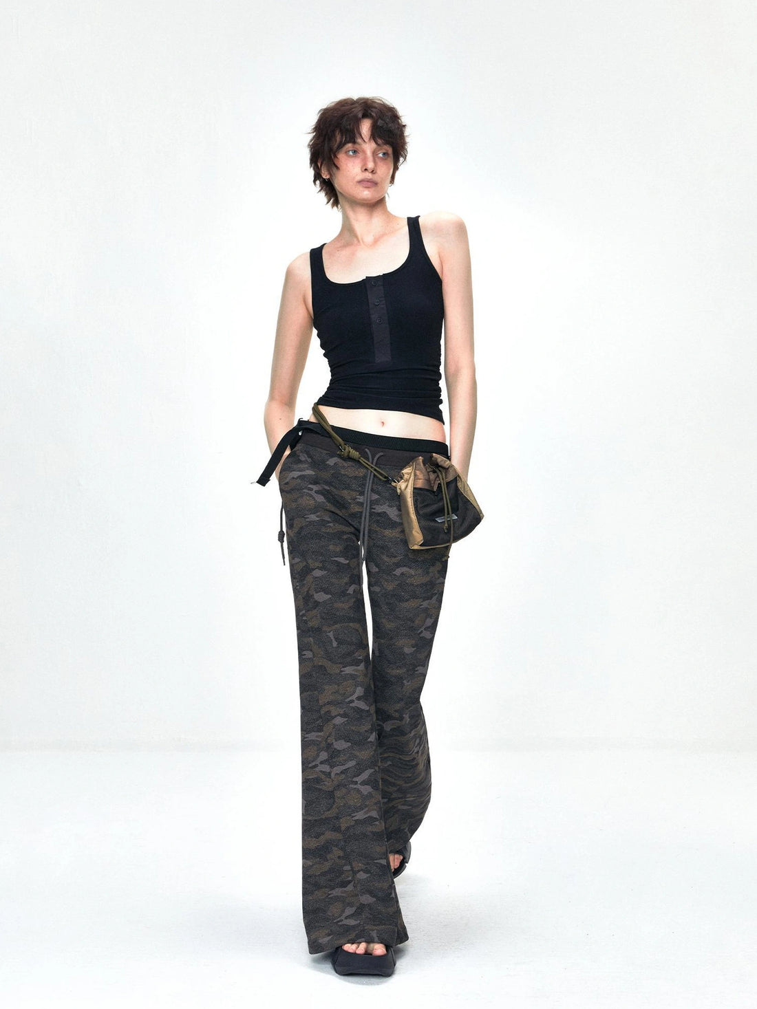 kvkv Vintage Camouflage Drawstring Flared Sweatpants