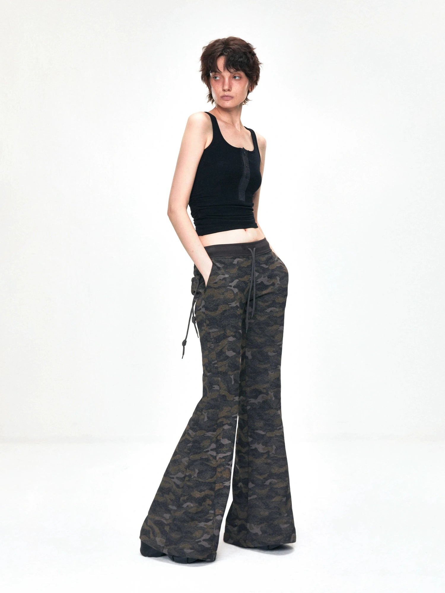 kvkv Vintage Camouflage Drawstring Flared Sweatpants