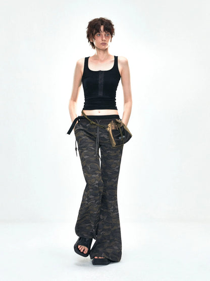 kvkv Vintage Camouflage Drawstring Flared Sweatpants