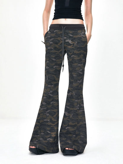 kvkv Vintage Camouflage Drawstring Flared Sweatpants