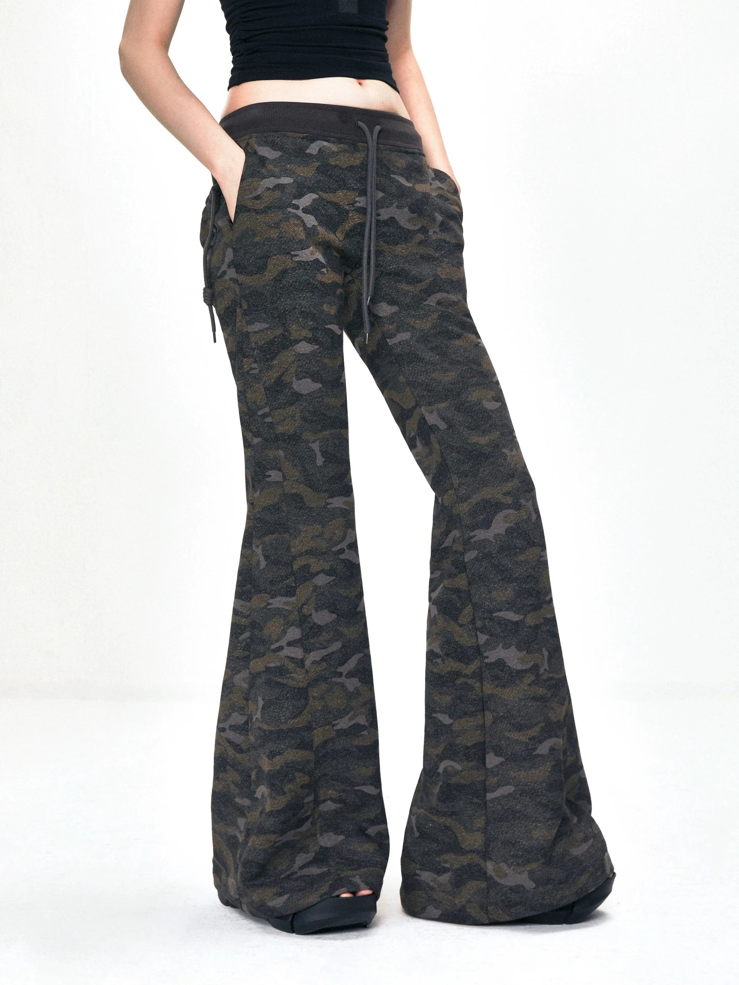 kvkv Vintage Camouflage Drawstring Flared Sweatpants