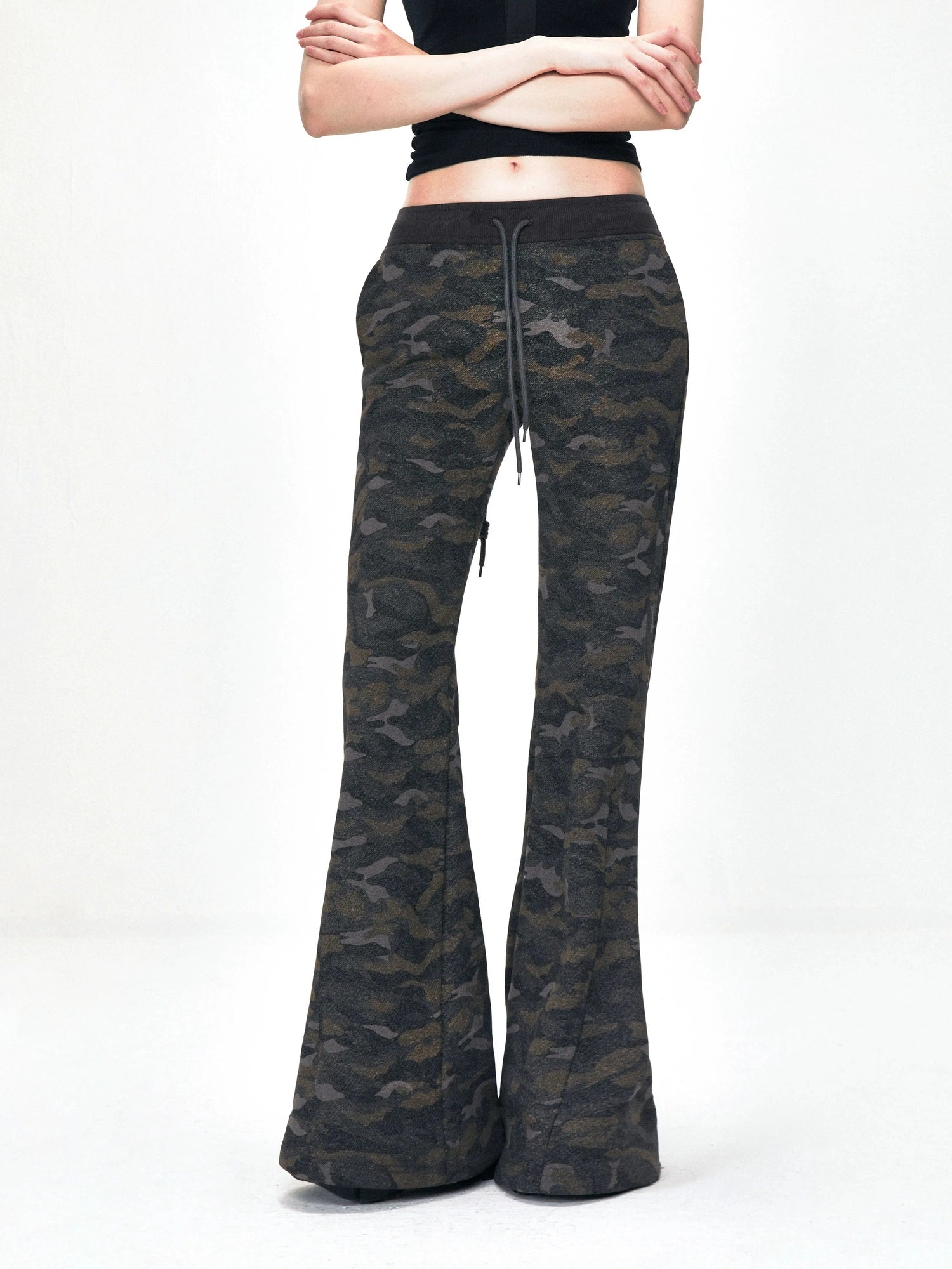 kvkv Vintage Camouflage Drawstring Flared Sweatpants