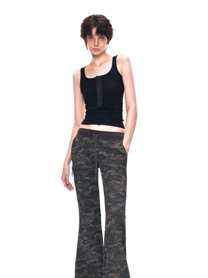 kvkv Vintage Camouflage Drawstring Flared Sweatpants