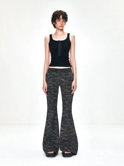 kvkv Vintage Camouflage Drawstring Flared Sweatpants