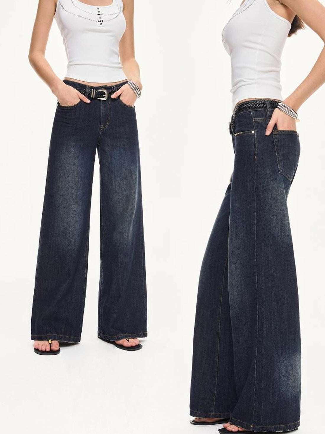 KVKV Yoga Clothing Brand - Vintage Deep Blue Wide Leg Denim Jeans