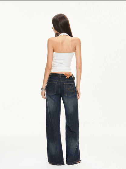 KVKV Yoga Clothing Brand - Vintage Deep Blue Wide Leg Denim Jeans