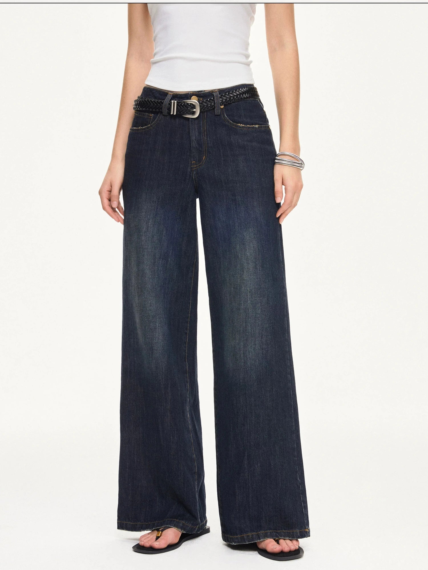 KVKV Yoga Clothing Brand - Vintage Deep Blue Wide Leg Denim Jeans