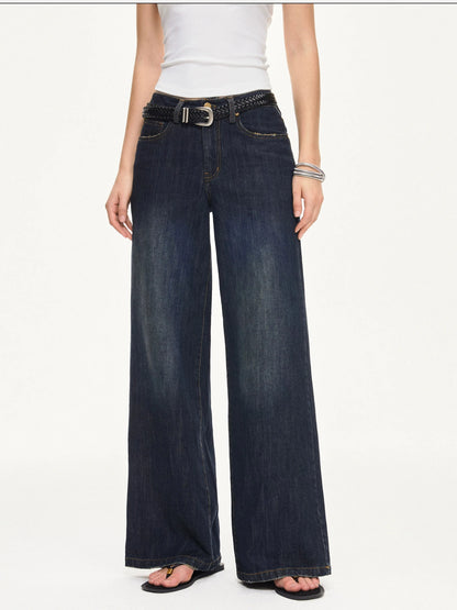 KVKV Yoga Clothing Brand - Vintage Deep Blue Wide Leg Denim Jeans