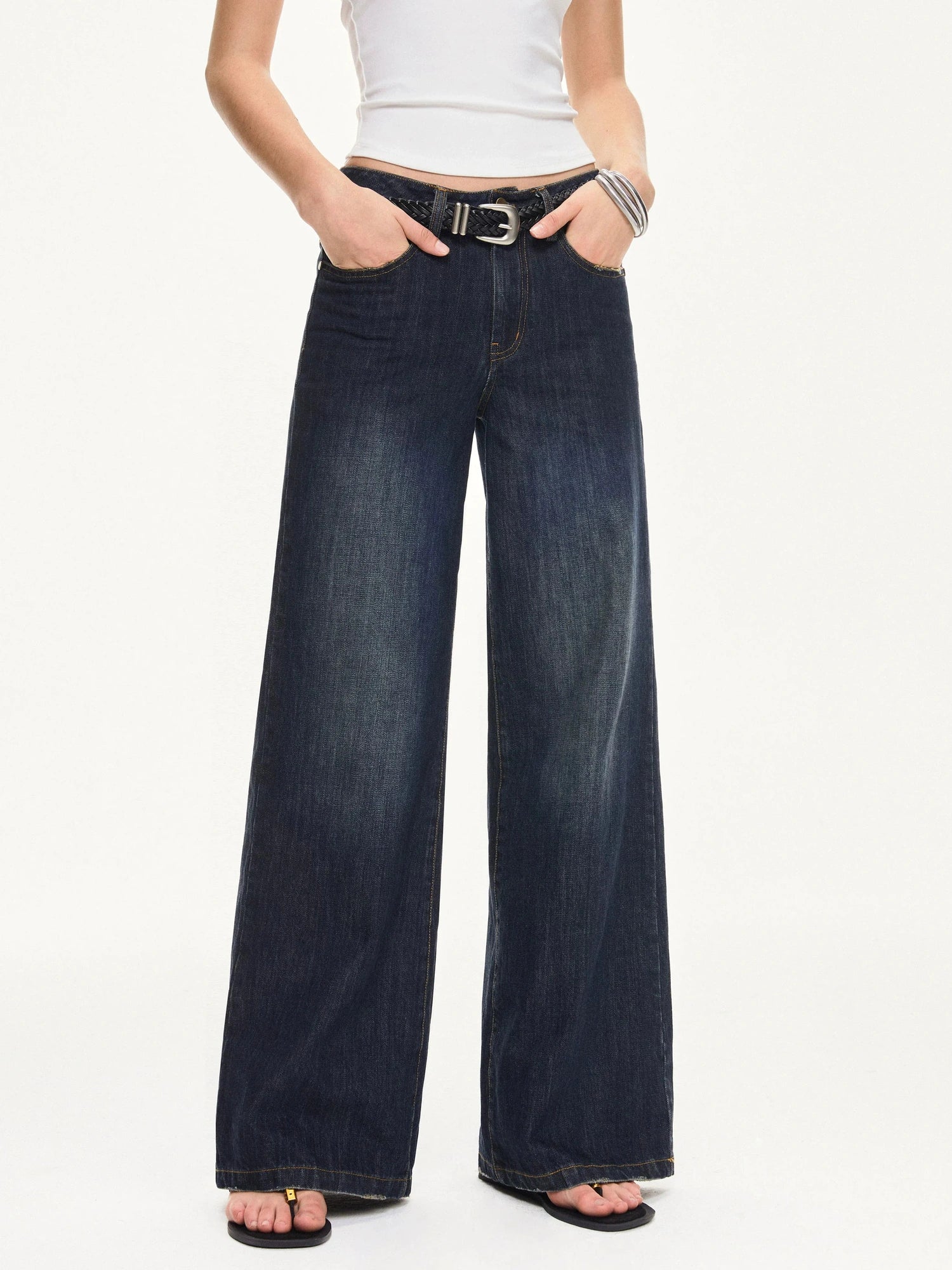 KVKV Yoga Clothing Brand - Vintage Deep Blue Wide Leg Denim Jeans