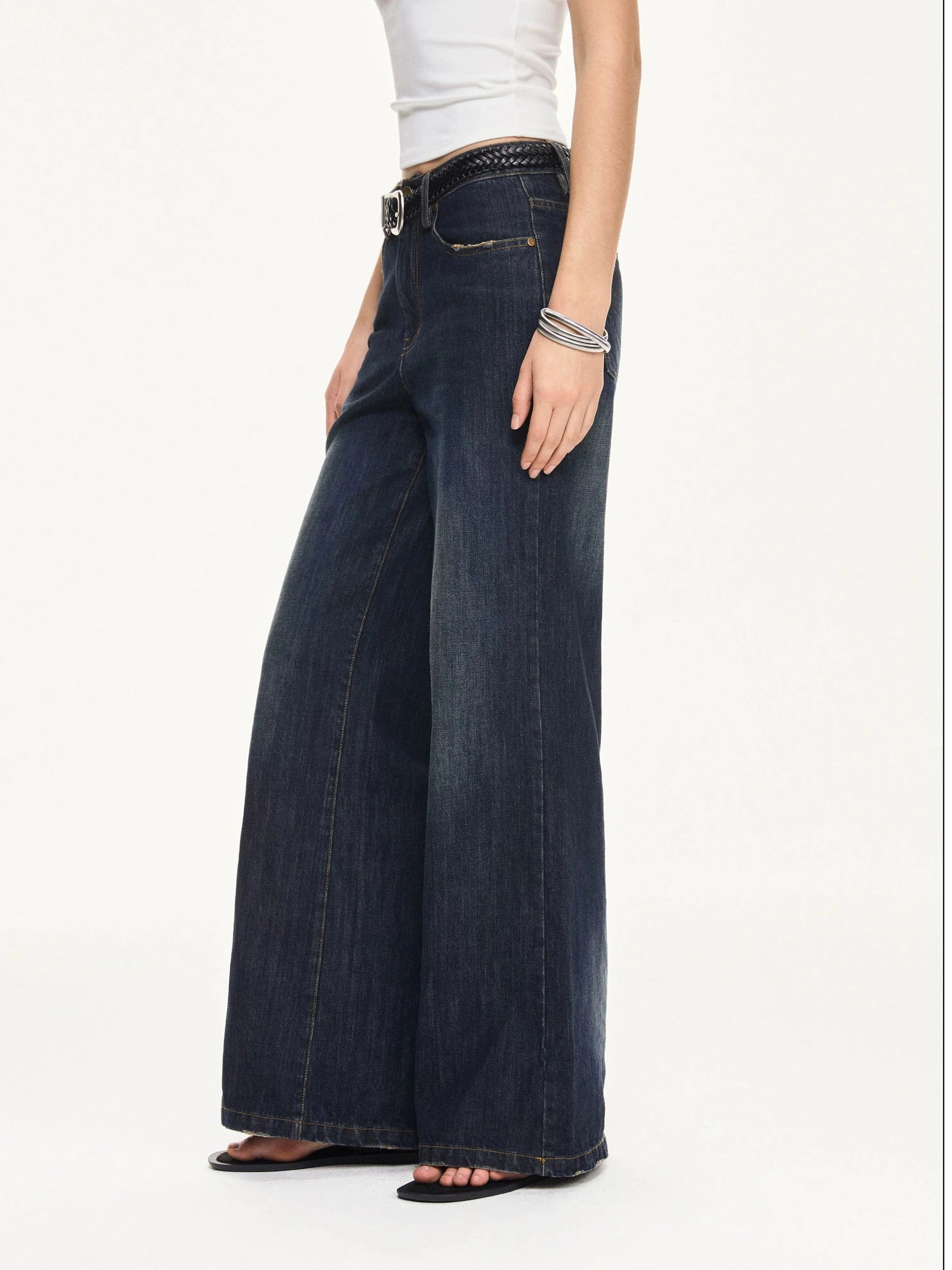 KVKV Yoga Clothing Brand - Vintage Deep Blue Wide Leg Denim Jeans