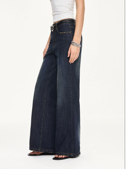 KVKV Yoga Clothing Brand - Vintage Deep Blue Wide Leg Denim Jeans