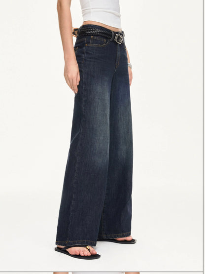 KVKV Yoga Clothing Brand - Vintage Deep Blue Wide Leg Denim Jeans