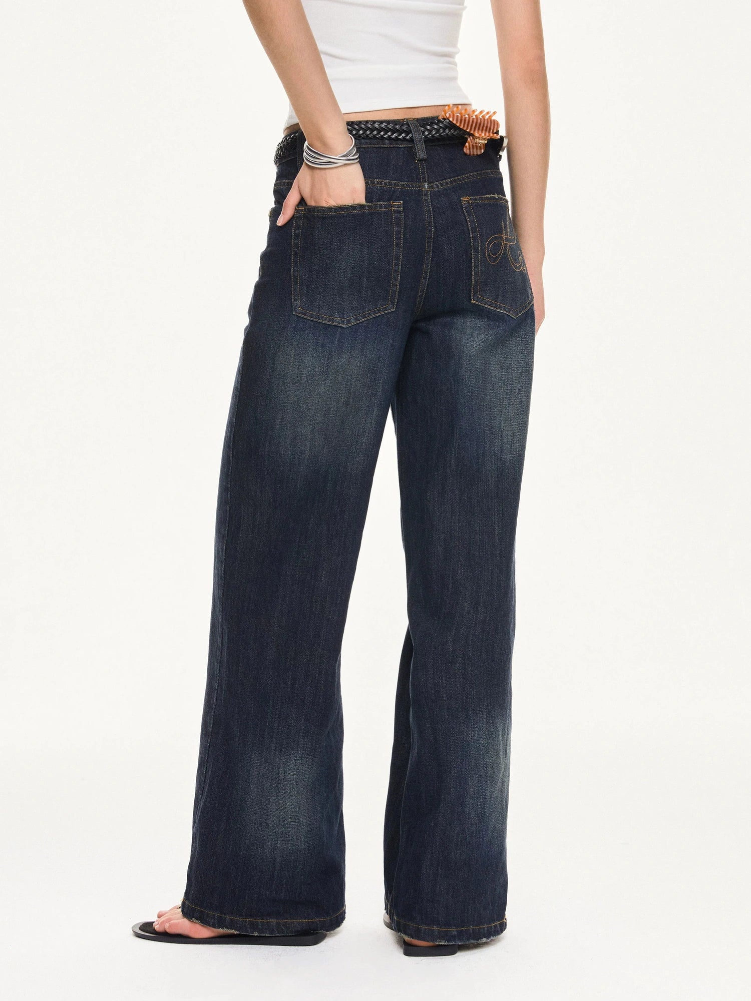 KVKV Yoga Clothing Brand - Vintage Deep Blue Wide Leg Denim Jeans