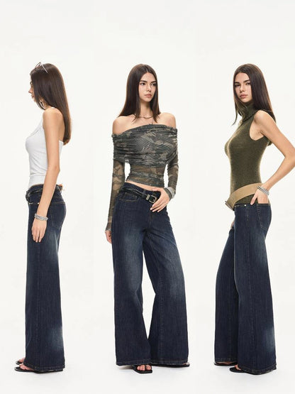 KVKV Yoga Clothing Brand - Vintage Deep Blue Wide Leg Denim Jeans