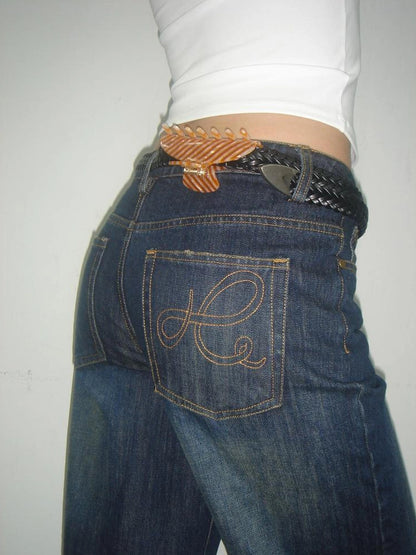 KVKV Yoga Clothing Brand - Vintage Deep Blue Wide Leg Denim Jeans